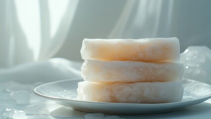 Stack of Frozen Desserts on a Plate with Soft Lighting