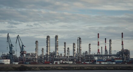 Industrial Refinery Panorama Under Cloudy Skies