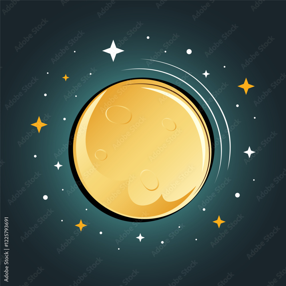 Wall mural full moon and star night cute icon weather, isolated on dark background, lunar, dream, lullaby, astr