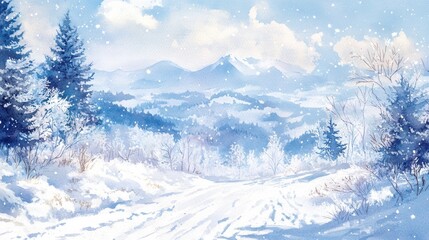 Obraz premium Winter landscape watercolor