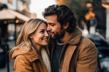 couple kissing in the city