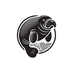 Black Color Manatee silhouette design Vector Illustration, Solid White Background (10).eps