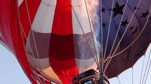 American Flag Hot Air Balloon Burning Burner Slow Motion