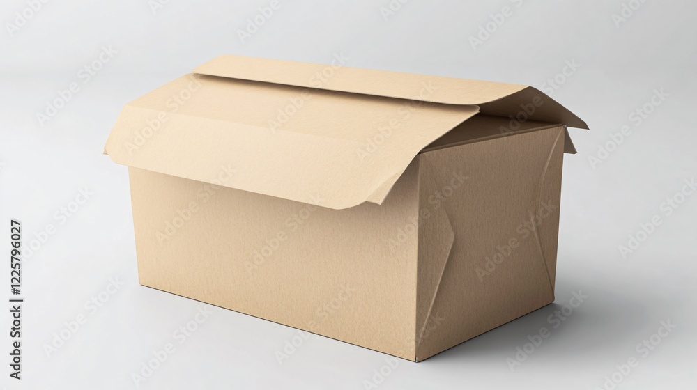 Poster Cardboard box standing on white background with open lid