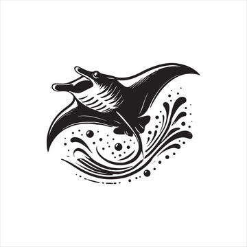 Black Color Manta Ray silhouette design Vector Illustration, Solid White Background (6).eps