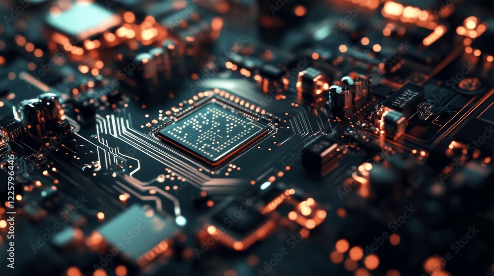 Poster automatic pick and place machine quickly installs components on generic circuit board. electronics a