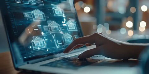 This image features an interactive digital interface displaying a range of home concepts and designs, showcasing modern technology's impact on architectural creativity and user experience.