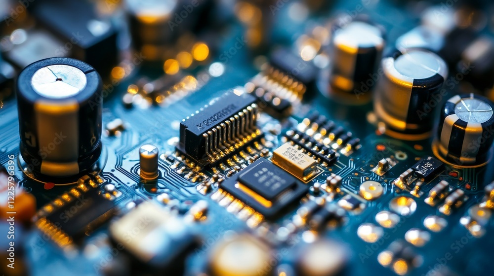 Poster automatic pick and place machine quickly installs components on generic circuit board. electronics a