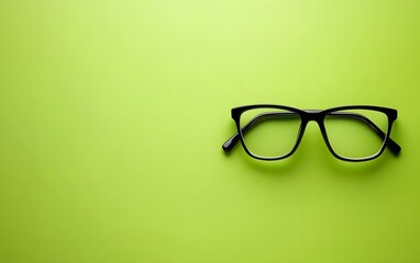 Stylish Black Eyeglasses on Green Background Minimalist Photography