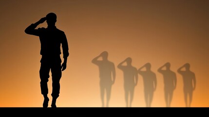 Saluting Soldier Silhouetted Against a Soft Gradient Backdrop at Dusk