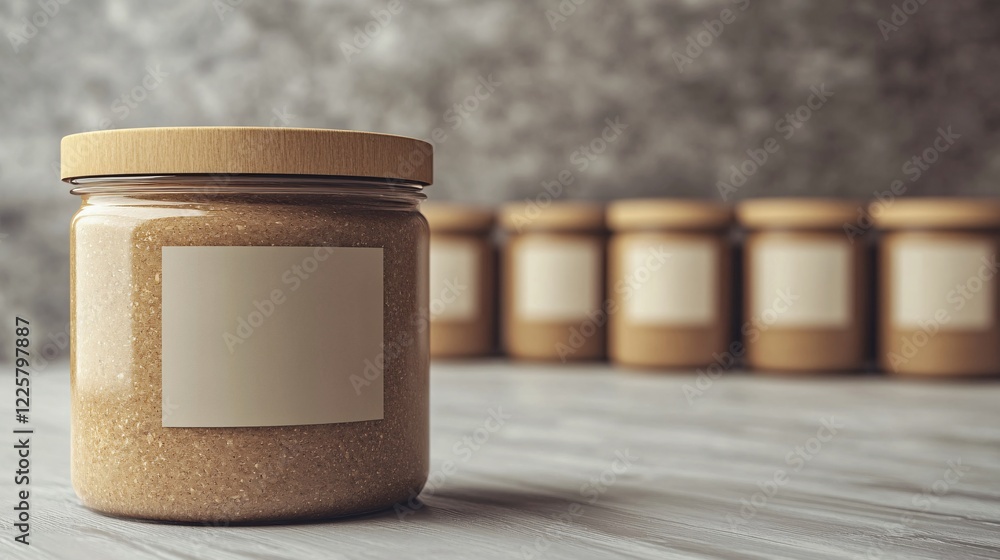 Aufkleber glass jar with blank label standing out from the crowd