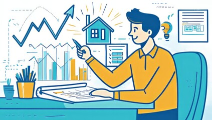 An illustration of a person analyzing graphs and data representing growth or trends, highlighting a blend of creativity and analytical skills essential in modern business environments.