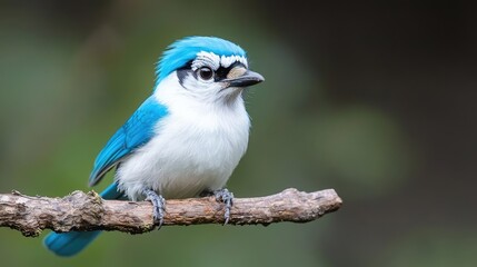 Turquoise-browed Motmot perched on branch, rainforest background, wildlife photography