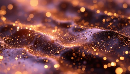 Glowing abstract surface with sparkling particles in warm tones