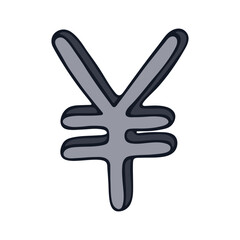 Hand drawn yen currency symbol. Brush stroke doodle. Single element for design