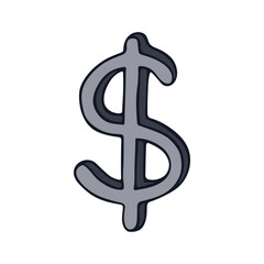 Hand drawn dollar currency symbol. Brush stroke doodle. Single element for design