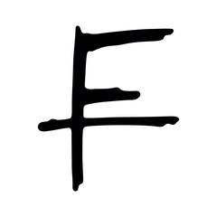 Hand drawn swiss franc currency symbol. Brush stroke doodle. Single element for design