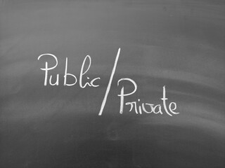 Fototapeta premium The words Public and Private written on a chalkboard in white handwriting