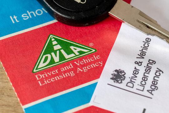 London. UK- 01.24.2025. Close up of the sign and logo for the government Driver and Vehicle Licensing Agency.