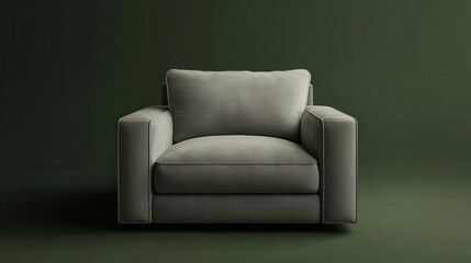 Fototapeta premium An inviting armchair with smooth, seamless velvet fabric in a muted dove gray tone, angular armrests for balance
