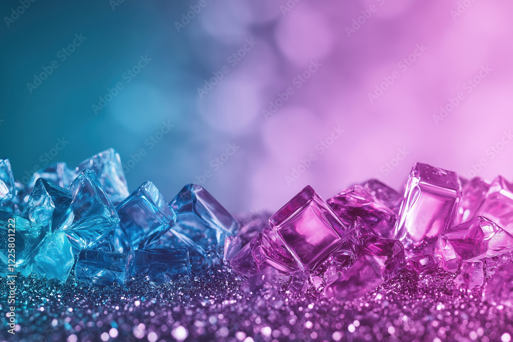 Poster colorful ice cubes create a vibrant display on a sparkling surface