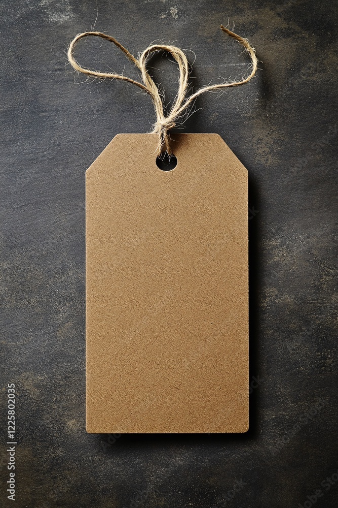 Poster Blank cardboard tag with string lying on dark background