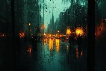 Obraz premium Spring Rain Serenity: Captivating Water Droplets on Window Panes in Tranquil Scene of Nature's Refreshing Touch