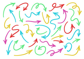 Hand drawn arrow vector icons. Sketch arrow design for business plan and education.