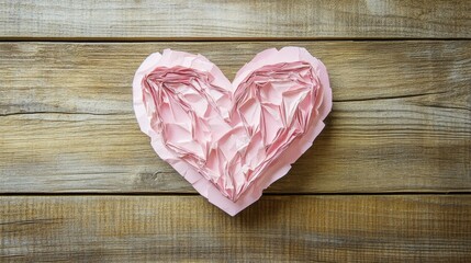 Fototapeta premium Pink heart made of paper on wooden background