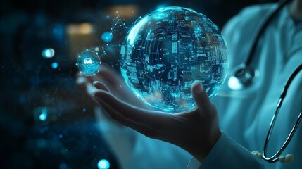 Doctor hold medical AI data global network connection cyber Smart AI Innovation Science and technologyIntelligent medical technology develop health insurance