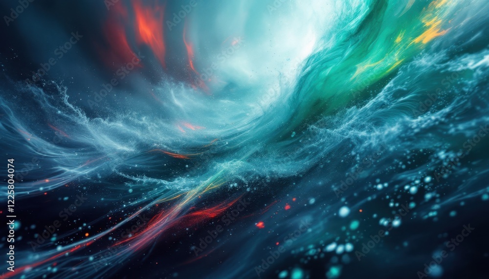 Poster ethereal cosmic waves: abstract swirling colors and light particles in dynamic motion