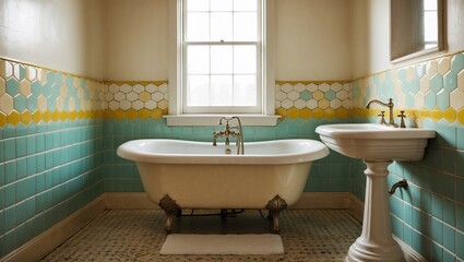 Modest bathroom with inexpensive blue tiles