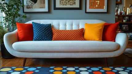 Modern living room sofa with colorful pillows