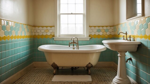 Modest bathroom with inexpensive blue tiles