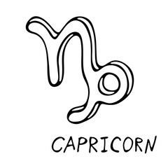 Obraz premium Hand drawn capricorn zodiac sign Esoteric symbol doodle Astrology clipart Element for design