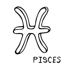 Hand drawn pisces zodiac sign Esoteric symbol doodle Astrology clipart Element for design