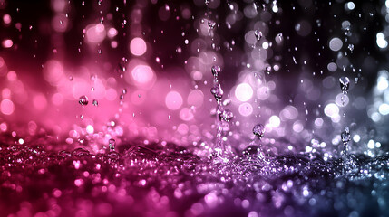 Colorful water droplets splash, bokeh background, abstract design, website banner