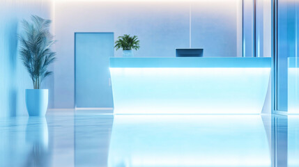 Fototapeta premium Modern reception desk with glowing backlight in a stylish interior setting