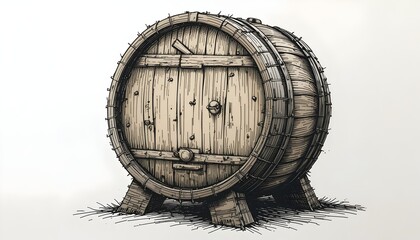 Hand-Drawn Wooden Barrel with Realistic Textures