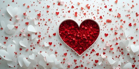 Minimalist Valentine's Illustration with White Paper-Cut Hearts