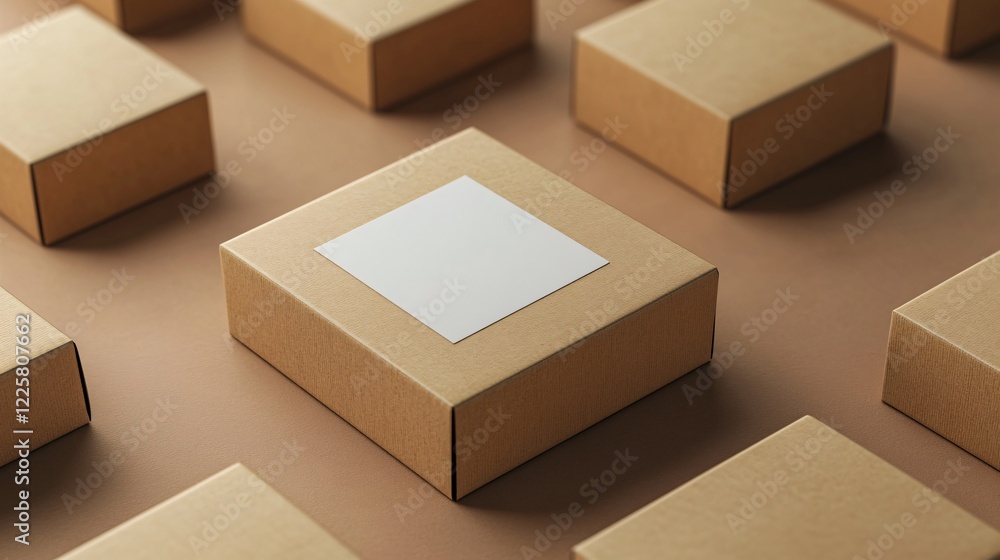 Poster one blank label on a cardboard box standing out from the crowd