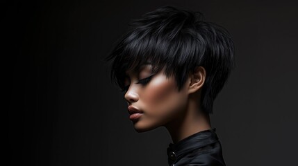 Pixie wiht choppy ends for Asian woman