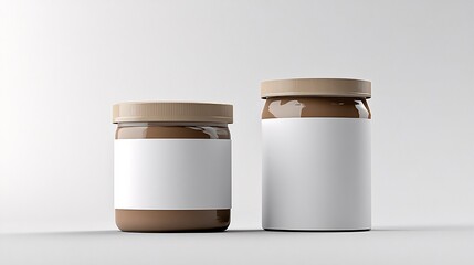 Two chocolate spread jars standing on white background