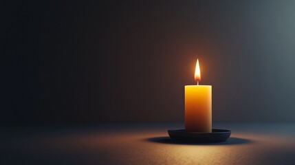 Single glowing candle on dark background