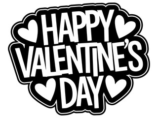 Happy Valentine's Day vector sticker with hearts, Happy Valentine's Day black and white sign isolated with no background