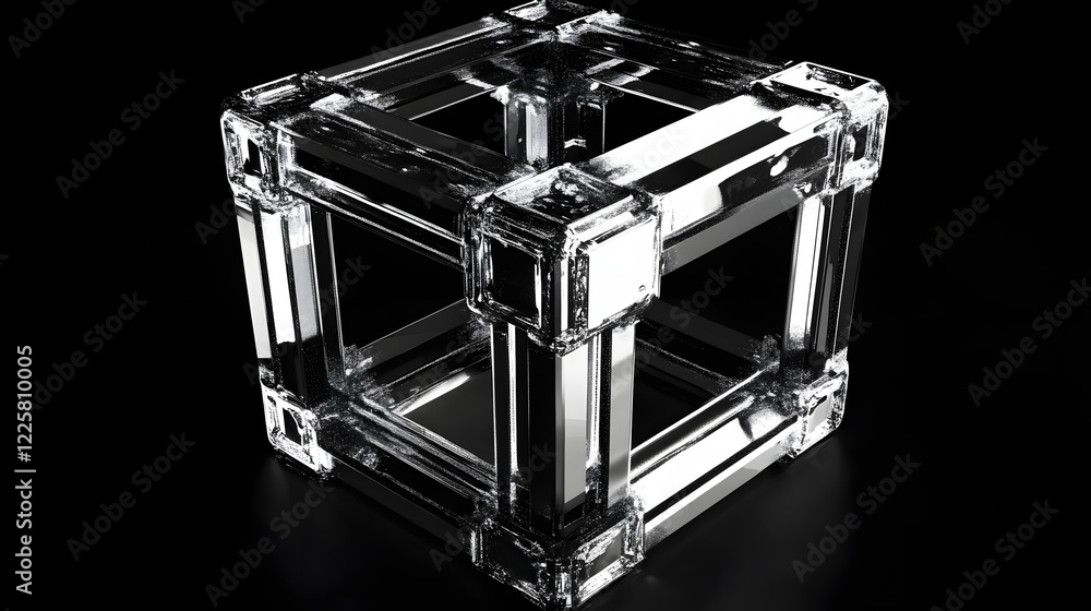 Poster abstract futuristic metal cube. science fiction block design. 3d rendering