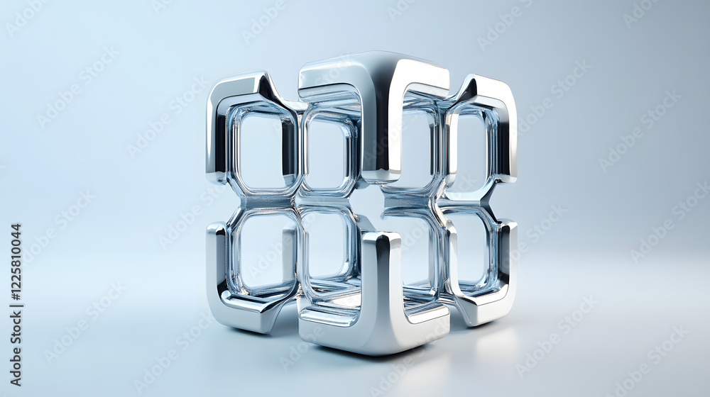 Poster abstract futuristic metal cube. science fiction block design. 3d rendering