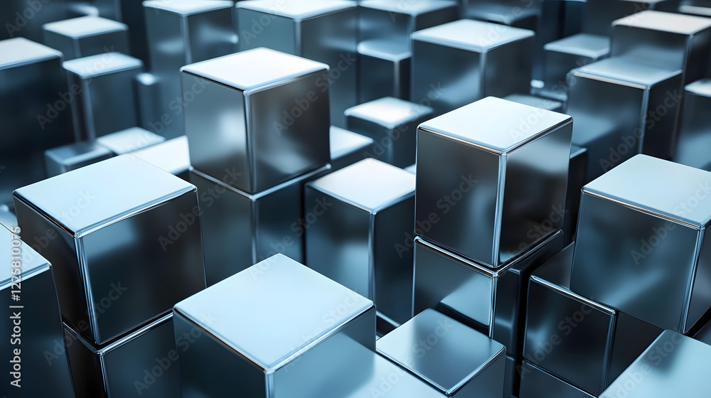 Poster abstract futuristic metal cube. science fiction block design. 3d rendering
