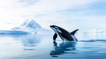 Fototapeta premium Orca Breaching in Arctic Waters