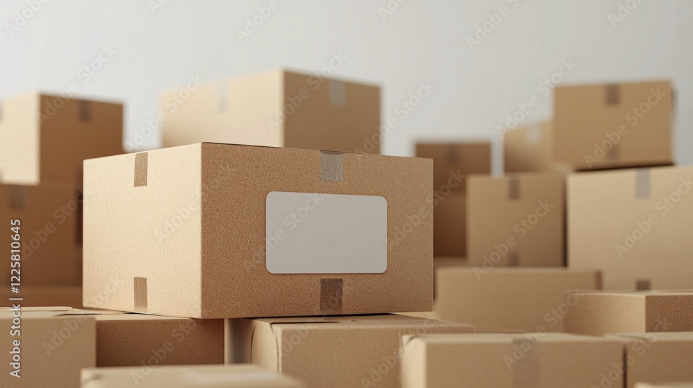 Poster cardboard box standing out from the crowd with a blank label
